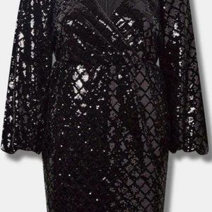Torrid Black Sparkle Mini Velour Sequin Surplice Dress Size 22